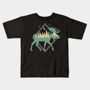 Moose Silhouette - Moose Wildlife Forest - Retro Moose Lover Kids T-Shirt